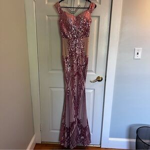 Elegant Pink Sequin Evening Gown